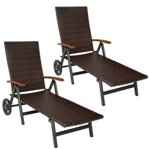 2x sammenleggbar hageseng Divit RB71 solseng på hjul aluminium polyrattan justerbar svart