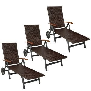Sett med 3 sammenleggbare hagesenger Divit RB71 solsenger på hjul aluminium polyrattan justerbar svart