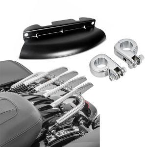 Bagasjehylle egnet for Harley Davidson Touring 14-23 + fotstøtteholder krom + vindavviser