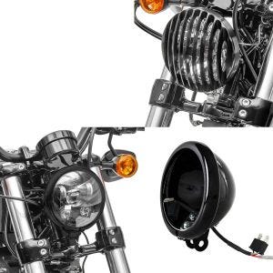 LED-hovedlys 5,75 tommer + LED-hovedlyshussett + grill egnet for Harley Davidson Sportster 04-20