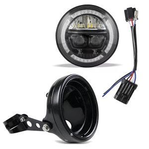 Frontlykt F10 LED 7" + frontlyshus + adapter H4 til H13