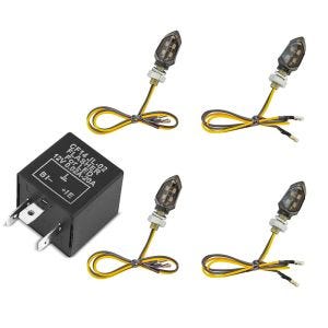 2x 2 stk LED-indikatorer KP8 med E-merke front-bak tonet + 12V indikatorrelé