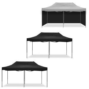 2x racingtelt 3x6m sammenleggbart Tourtecs foldepaviljong svart + 4x paviljongsidevegger 3x6m
