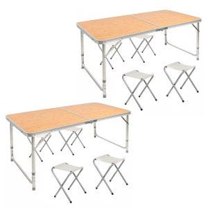 2 x campingbord + 4 krakker aluminium sammenleggbar Vanit sammenleggbar bordmøbelsett høydejusterbar utendørs M51 NYHET