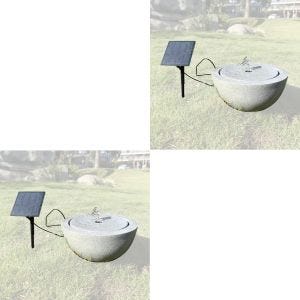 2x solenergi fontene hage syntetisk harpiks steinskål Ø 26 cm Divit RI58 grå