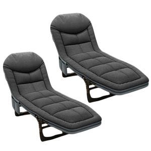 2x sammenleggbar fluktstol Divit GI20 hageseng solseng polstret 200 x 64 x 30 cm svart