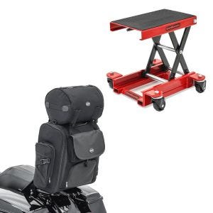 Sett Craftride SXL motorsykkel sissy bar bag med motorsykkelløft manøvreringshjelp opp til 500 kg rød