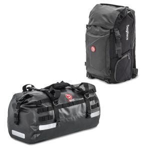 Sett ryggsekk Bagtecs HX5 halebag vanntett 45L med hjelmholder og halebag Drybag XB50 50l