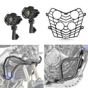 Sett med kåpebeskyttelsesstenger XL egnet for Yamaha Tenere 700 19-24 over Motoguard med 2x LED, kollisjonsstang og frontlysgitter