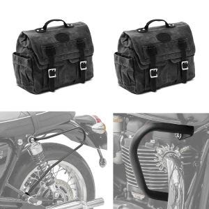Sett med seteveskeholdere med kollisjonsbøyler og seteveske i lerret med innerlomme som passer til Triumph Bonneville T120 / T100 16-24 Craftride