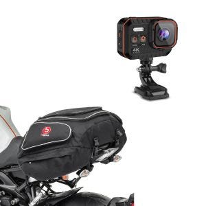 Sett Tourtecs motorsykkel vanntett action cam 4K video og 16 megapiksler kamera og hale bag X50 50Ltr