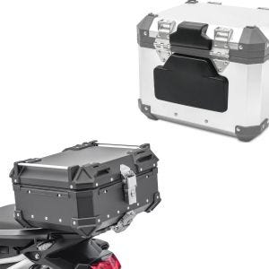 Sett motorsykkel aluminium toppkoffert Bagtecs XB28 aluminium universal 28 liter og ryggpolstring