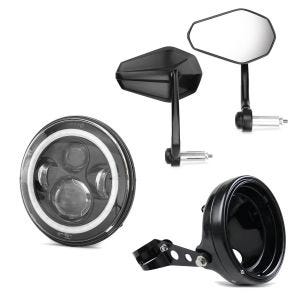 Sett med styreendespeil par med LED-hovedlys 7" og frontlyshus 7" Zaddox