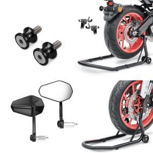 Sett med styreende speil par med arbeidsstativ forhjul og bakhjul, prisme socket racing adapter Zaddox