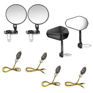 Styre endespeil med E-mark par Zaddox SP6 + styre ende speil med E-mark par SP1 + 2x LED indikatorer KP8 med E-mark 2 stk front-bak tonet