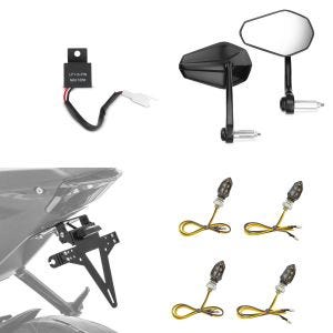 Styre endespeil med E-merkepar Zaddox SP6 + 12V blinklysrelé 2 PIN-indikator sender LED + skiltholder KH4 skiltholder med LED-belysning + 2x LED-indikatorer KP8 med E-merke tonet