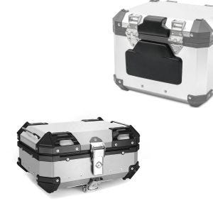 Motorsykkel aluminium toppkoffert Bagtecs XB22 22 liter sølv + ryggpolstring aluminium toppkoffert pillion ryggstøtte RL2