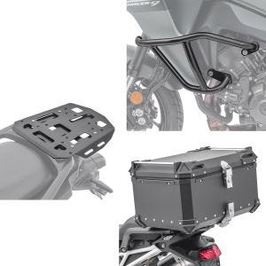 Motorsykkel aluminium toppkoffert Bagtecs XB65 aluminium universal 65 liter svart + crash bar TK9 + bagasjeholder SLP