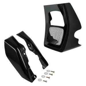 Frontspoiler egnet for Harley Davidson oljekjølerdeksel Craftride OV2 + mellomramme vindavviser varmebeskyttelse WA3 svart