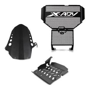 Radiatordeksel egnet for Honda X-ADV 17-24 radiatorgrill Zaddox KG1 + motorbeskyttelse aluminium frontspoiler undervognsbeskyttelse + bakhjulsdeksel XU2 svart