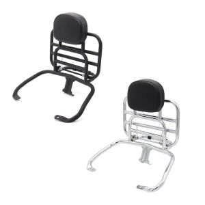 Bagasjehylle med sammenleggbar rygg som passer til Vespa GTS 300 / 250 / 125 08-22 Craftride krom + Bagasjehylle med sammenleggbar ryggstøtte svart