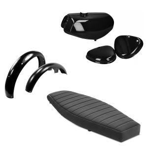 Tank / bensintank passende for Simson S51 / S50 / S70 med sidedeksel Craftride + frontskjerm + bakskjerm + flatsete VS1 svart