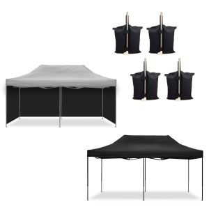 Racingtelt 3x6m sammenleggbar Tourtecs sammenleggbar paviljong for racerbanen + 4x paviljongsidevegger sammenleggbare teltvegger egnet for racertelt 3x6m + 4x paviljongvekter PG4 svart