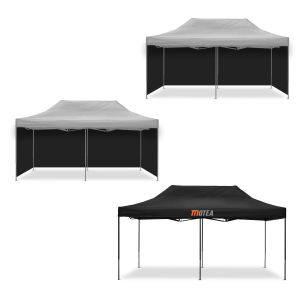 Racingtelt 3x6m sammenleggbar Tourtecs sammenleggbar paviljong for racerbanen MOTEA + 8 paviljongsidevegger sammenleggbare teltvegger egnet for racertelt 3x6m svart