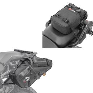 Motorsykkel salvesker Bagtecs MT142 28 liters volum sidevesker tørrbag + motorsykkel halebag KH1 Bagtecs ryggsekk 10 liter svart