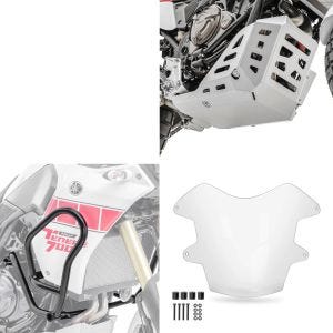 Motorbeskyttelse egnet for Yamaha Tenere 700 21-24 aluminium SK2 sølv Motoguard + crash bar motor MK12 svart + frontlys beskyttelse beskyttelsesglass deksel SS17