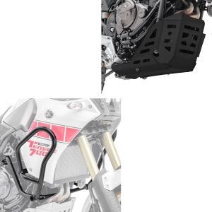 Motorbeskyttelse egnet for Yamaha Tenere 700 21-24 underkjøringsbeskyttelse aluminium SK2 svart Motoguard + crashbar motorbeskyttelsesstang MK12 svart