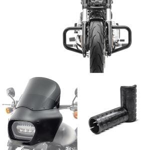 Frontlysmaske egnet for Harley Davidson Softail Fat Bob / 114 18-24 Craftride MG9 + gummiputer fotstøtter 38mm + motorsykkel crash bars i svart