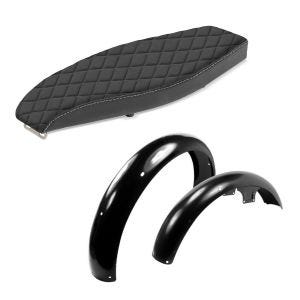 Flat benk som passer til Simson S50 S51 S70 Craftride VS2 sete svart + skjerm foran + bak