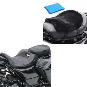 Sett: Sete egnet for Harley Davidson Touring 09-24 Craftride RH3 svart-oransje + setepute med gelpute LG14 lammeskinn 32 x 27 cm
