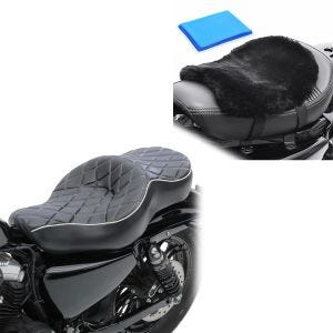 Sett: Dobbeltsete egnet for Harley Davidson Sportster 04-20 DB1 Craftride + setepute med gelpute LG14 lammeskinn 32 x 27 cm