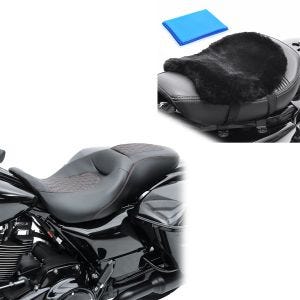 Sett: Sete egnet for Harley Davidson Touring 09-24 Craftride RH5 svart + setepute med gelpute LG14 lammeskinn 32 x 27 cm