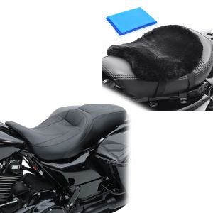 Sett: Sete egnet for Harley Davidson Touring 09-24 Craftride RH4 svart + setepute med gelpute LG14 lammeskinn 32 x 27 cm