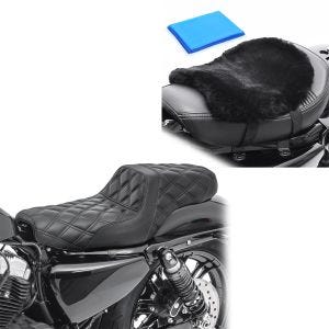 Sett: Dobbeltsete egnet for Harley Davidson Sportster 04-20 Craftride SP4 svart + setepute med gelpute LG14 lammeskinn 32 x 27 cm