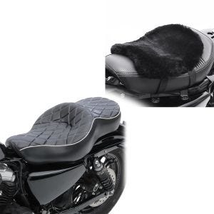Sett: Dobbelt sete egnet for Harley Davidson Sportster 04-20 DB1 Craftride + sittepute CA910 lammeskinn 32 x 27 cm