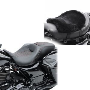 Sett: Sete egnet for Harley Davidson Touring 09-24 Craftride RH5 svart + setepute CA910 lammeskinn 32 x 27 cm