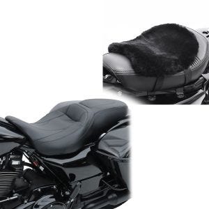 Sett: Sete egnet for Harley Davidson Touring 09-24 Craftride RH4 svart + setepute CA910 lammeskinn 32 x 27 cm