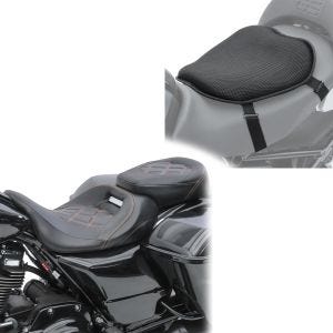 Sett: sete egnet for Harley Davidson Touring 09-24 Craftride RH3 svart-oransje + gel setepute Tourtecs L komfortpute