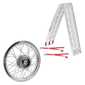 Sett: adkomstrampe opp til 340 kg ConStands Alu-I sammenleggbar + felg 2,15x16 bred egnet for Simson S51 S50 S70 Schwalbe KR51 AF25