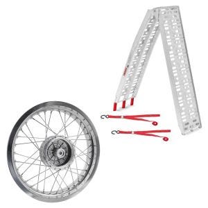 Sett: adkomstrampe opp til 340 kg ConStands Alu-I sammenleggbar + felg 2,5x16 bred egnet for Simson S51 S50 S70 Schwalbe KR51 AF26