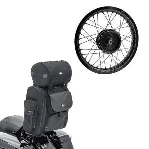 Sett: Sissybar bag Craftride SXL halebag med bagasjerull i sort + felg 1,85x16 bred passer til Simson S51 S50 S70 Schwalbe KR51 AF21 svart