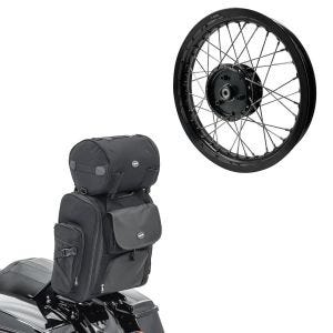 Sett: Sissybar bag Craftride SXL halebag med bagasjerull i sort + felg 2,15x16 bred passer til Simson S51 S50 S70 Schwalbe KR51 AF22 svart