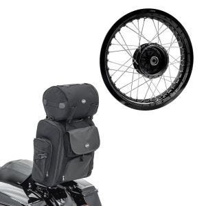 Sett: Sissybar bag Craftride SXL halebag med bagasjerull i sort + felg 2,5x16 bred passer til Simson S51 S50 S70 Schwalbe KR51 AF23 svart