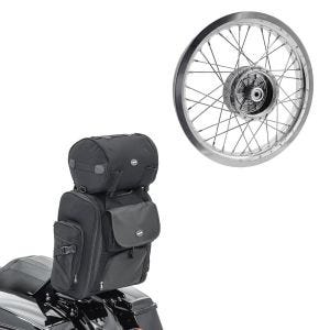 Sett: Sissybar bag Craftride SXL halebag med bagasjerull i sort + felg 2,15x16 bred passer til Simson S51 S50 S70 Schwalbe KR51 AF25