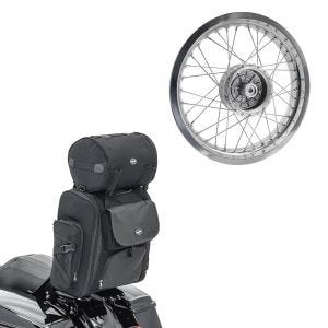 Sett: Sissybar bag Craftride SXL halebag med bagasjerull i sort + felg 2,5x16 bred passer til Simson S51 S50 S70 Schwalbe KR51 AF26
