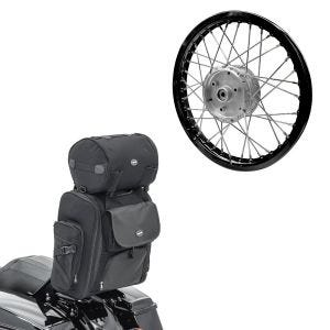 Sett: Sissybar bag Craftride SXL halebag med bagasjerull i sort + aluminiumsfelg 1,6x16 passer til Simson S51 S50 S70 Schwalbe KR51 AF28 svart